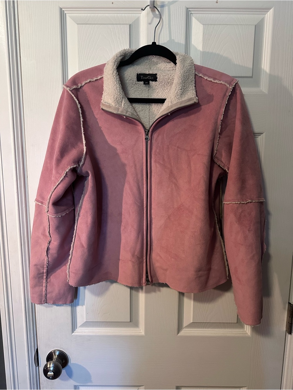 True Grit Dusty Pink Faux Suede Sherpa-Lined Zip Jacket